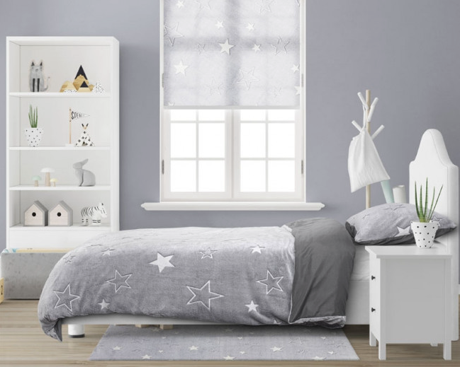 Housse de couette phosphorescentes - Sleeptime - Motif étoilé - 140x200/220 + 1 taie d'oreiller 60x70 - Gris