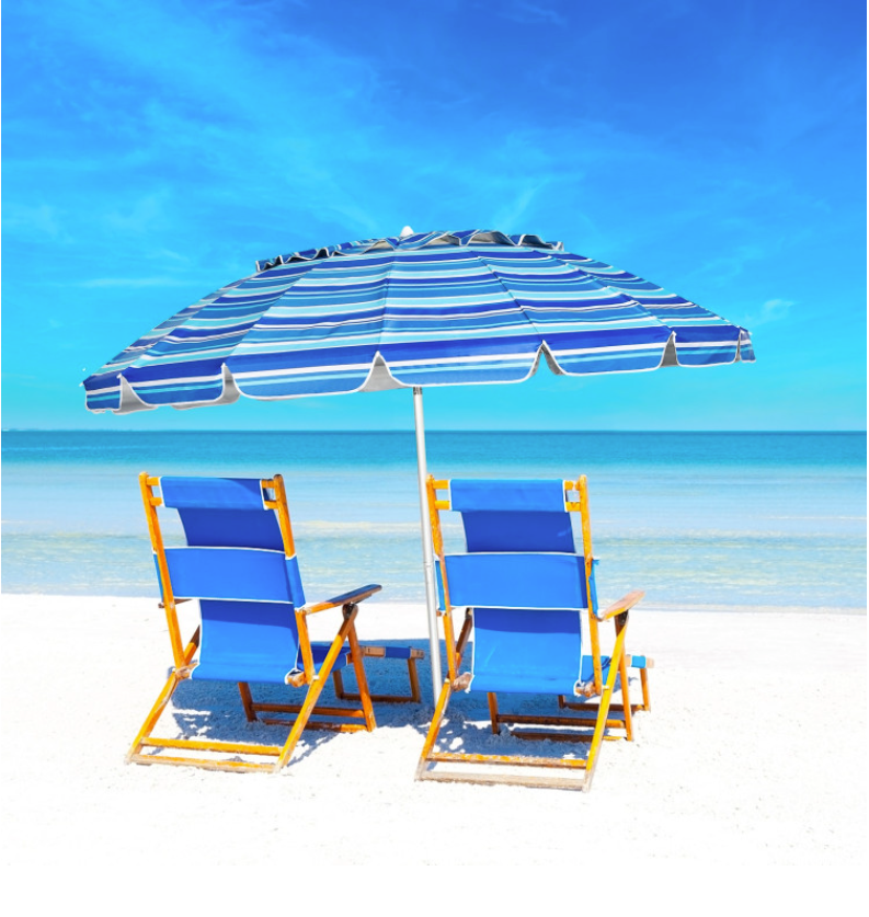 Coast - Parasol de plage - 245 cm de diamètre (8 pieds) - Avec ancre à sable et mécanisme d'inclinaison - Protection UV 50+ - Métal et polyester - Bleu