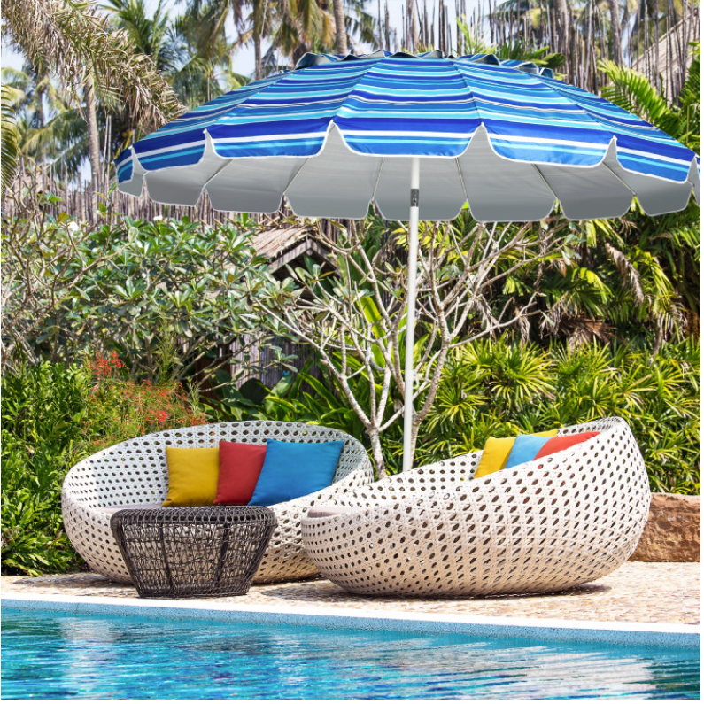 Coast - Parasol de plage - 245 cm de diamètre (8 pieds) - Avec ancre à sable et mécanisme d'inclinaison - Protection UV 50+ - Métal et polyester - Bleu