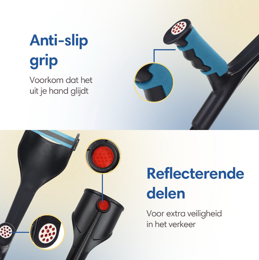 SafeLife® - Béquille de marche et de coude - 1 pièce - Hauteur réglable - Aluminium noir et plastique - Poignée ergonomique - Légère et confortable