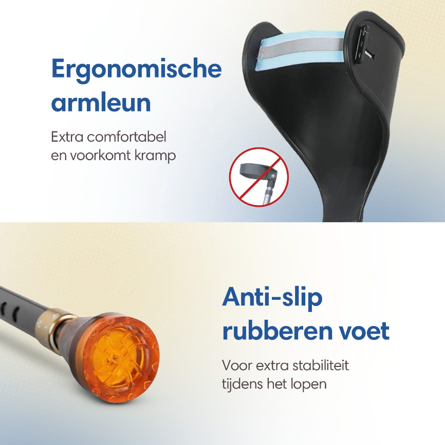 SafeLife® - Béquille de marche et de coude - 1 pièce - Hauteur réglable - Aluminium noir et plastique - Poignée ergonomique - Légère et confortable