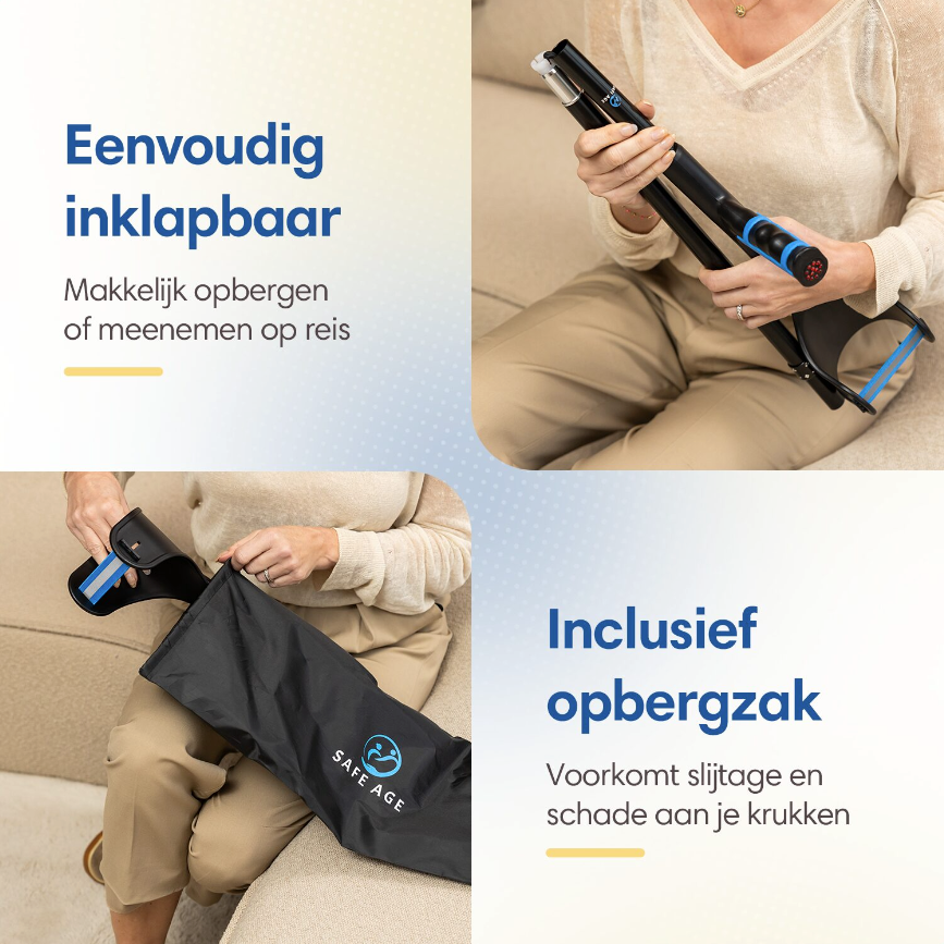 SafeLife® - Béquille de marche et de coude - 1 pièce - Hauteur réglable - Aluminium noir et plastique - Poignée ergonomique - Légère et confortable