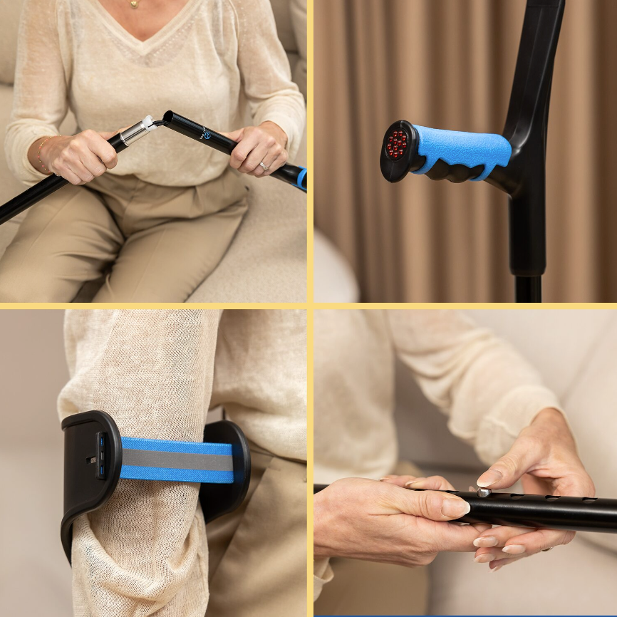 SafeLife® - Béquille de marche et de coude - 1 pièce - Hauteur réglable - Aluminium noir et plastique - Poignée ergonomique - Légère et confortable