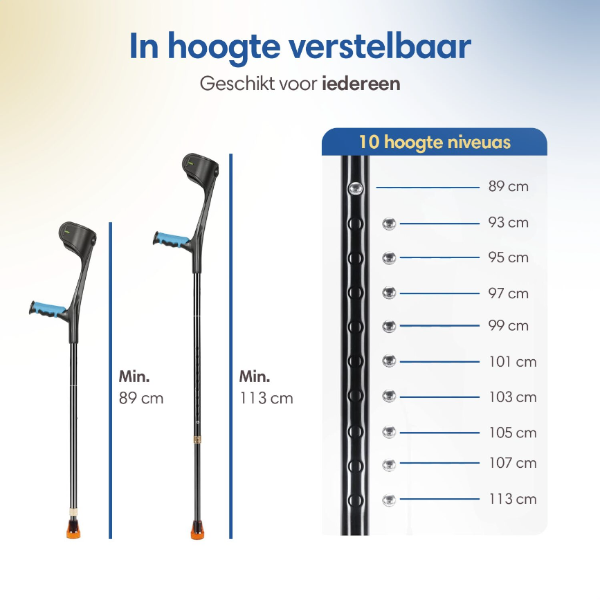 SafeLife® - Béquille de marche et de coude - 1 pièce - Hauteur réglable - Aluminium noir et plastique - Poignée ergonomique - Légère et confortable