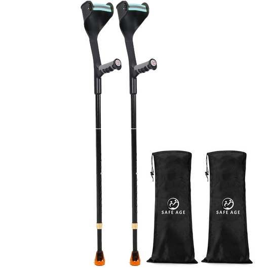 Ensemble de béquilles de marche et de coude SafeLife® - 2 pièces - Hauteur réglable - Design ergonomique - Stable et léger - Aluminium noir et plastique