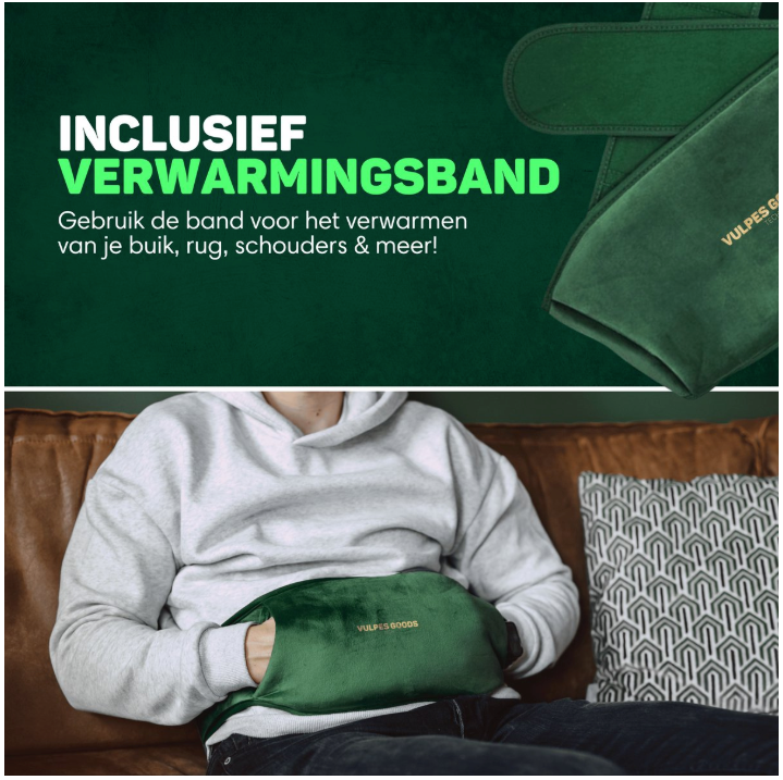 Vulpes Goods® - Pichet électrique - Flanelle verte douce - Affichage numérique - Comprend un chauffe-mains, un chauffe-pieds et une sangle chauffante - Rechargeable et sans fil - Contre les douleurs menstruelles