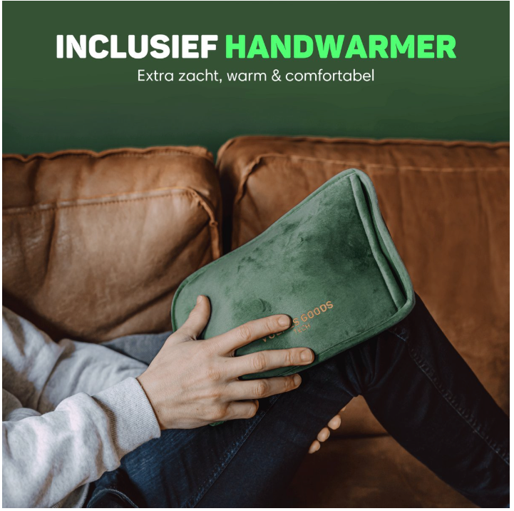 Vulpes Goods® - Pichet électrique - Flanelle verte douce - Affichage numérique - Comprend un chauffe-mains, un chauffe-pieds et une sangle chauffante - Rechargeable et sans fil - Contre les douleurs menstruelles