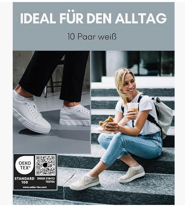 HELDENWERK - Chaussettes de sport et de baskets - 10 paires - Coton blanc - Respirant et sans couture - Taille 39-42 - Antidérapant et extra confortable - Unisexe
