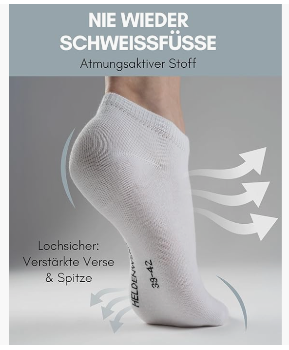 HELDENWERK - Chaussettes de sport et de baskets - 10 paires - Coton blanc - Respirant et sans couture - Taille 39-42 - Antidérapant et extra confortable - Unisexe