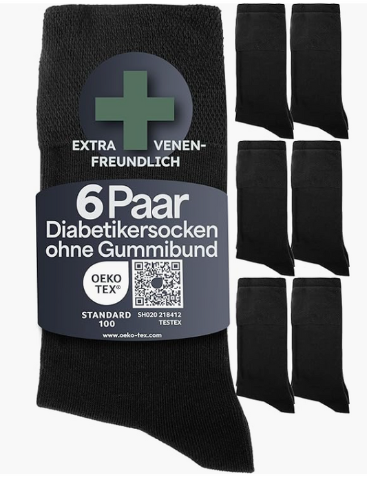 HELDENWERK - Chaussettes de santé et chaussettes diabétiques - 6 paires - Coton noir - Sans col et sans couture - Taille 39-42 - Basse pression et respirante - Unisexe