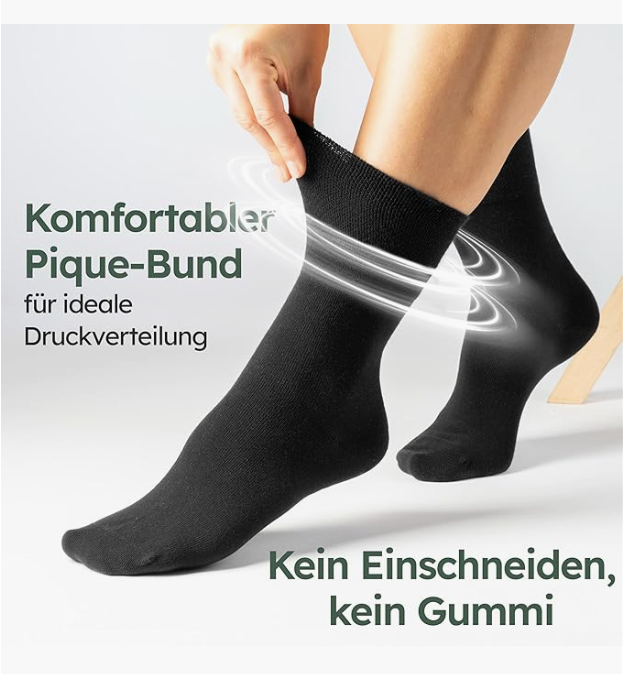 HELDENWERK - Chaussettes de santé et chaussettes diabétiques - 6 paires - Coton noir - Sans col et sans couture - Taille 39-42 - Basse pression et respirante - Unisexe