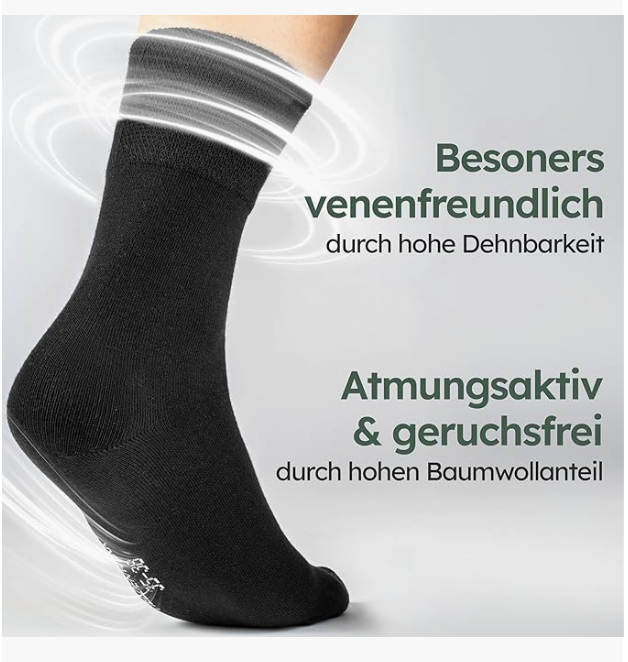 HELDENWERK - Chaussettes de santé et chaussettes diabétiques - 6 paires - Coton noir - Sans col et sans couture - Taille 39-42 - Basse pression et respirante - Unisexe