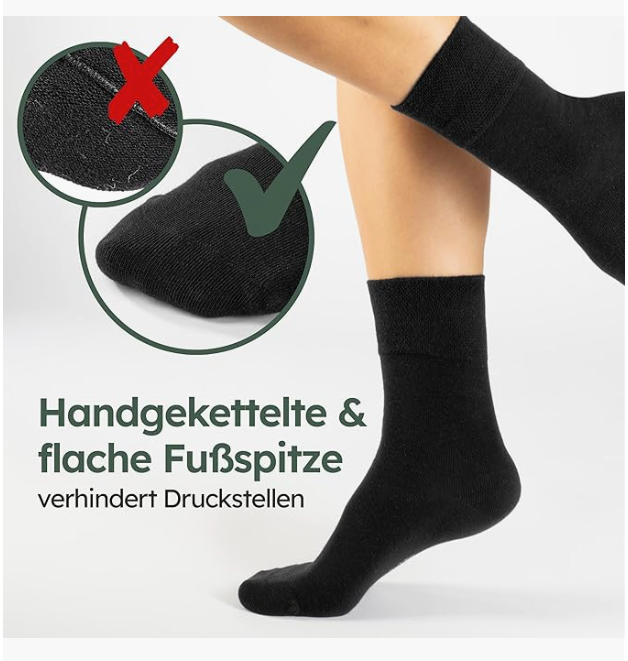 HELDENWERK - Chaussettes de santé et chaussettes diabétiques - 6 paires - Coton noir - Sans col et sans couture - Taille 39-42 - Basse pression et respirante - Unisexe