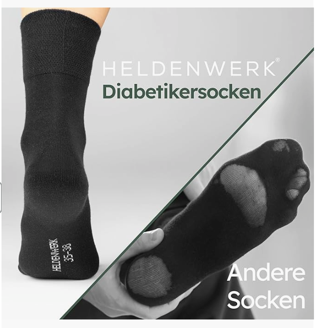 HELDENWERK - Chaussettes de santé et chaussettes diabétiques - 6 paires - Coton noir - Sans col et sans couture - Taille 39-42 - Basse pression et respirante - Unisexe