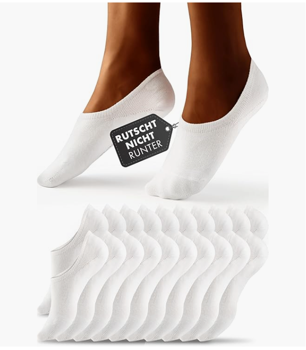 HELDENWERK - Ankle & Sneaker Socks - 10 Pairs - White Cotton - Breathable & Seamless - Size 47-50 - Anti-slip & Extra Comfort - Unisex