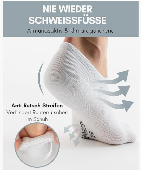 HELDENWERK - Ankle & Sneaker Socks - 10 Pairs - White Cotton - Breathable & Seamless - Size 47-50 - Anti-slip & Extra Comfort - Unisex