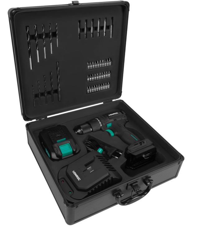 Vonroc Pro Perceuse sans fil 20v - 40nm - avec batterie 4.0ah, chargeur rapide et 46 accessoires dans une mallette de luxe