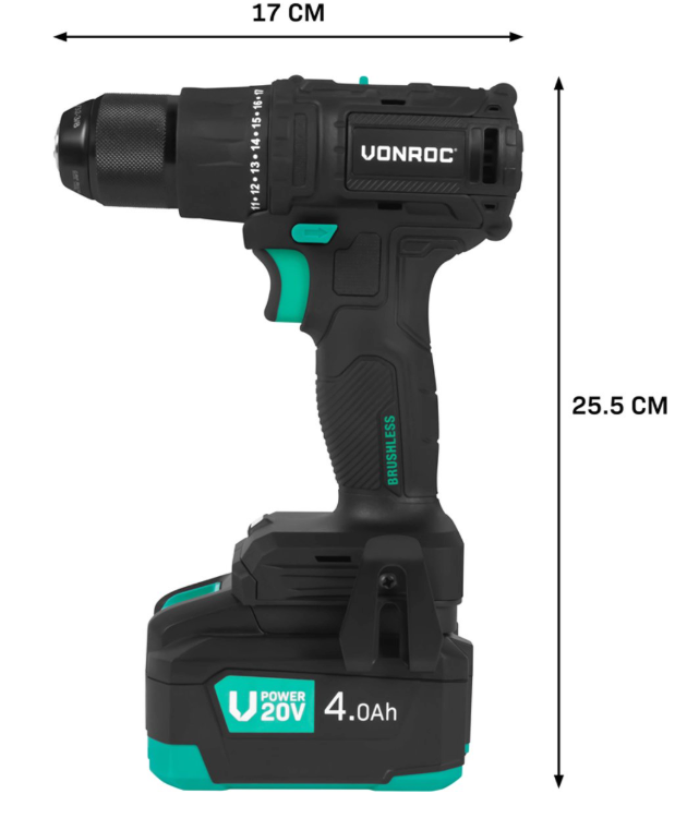 Vonroc Pro Perceuse sans fil 20v - 40nm - avec batterie 4.0ah, chargeur rapide et 46 accessoires dans une mallette de luxe