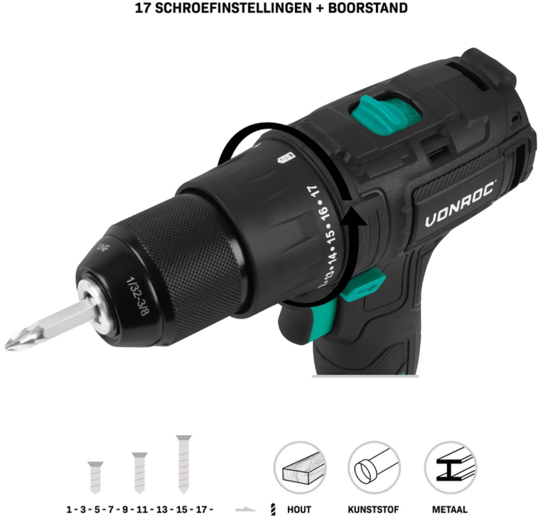 Vonroc Pro Perceuse sans fil 20v - 40nm - avec batterie 4.0ah, chargeur rapide et 46 accessoires dans une mallette de luxe