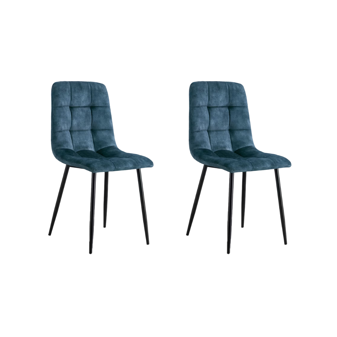 Multifurn - Yerevan Dining Chair - 2 Pieces - Velvet Petrol & Metal - With Armrest & Black Base - Set of 2 - Maximum Comfort & Luxurious Appearance