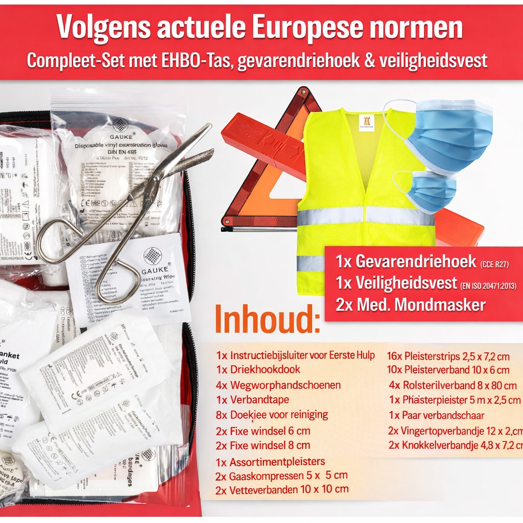 HELDENWERK Car combi bag (3 en 1) selon la norme actuelle 2026 - y compris triangle de signalisation, gilet de sécurité - kit de premiers secours triangle de signalisation kit de premiers secours pour voiture DIN 13164:2022 (conformément au code de la rou