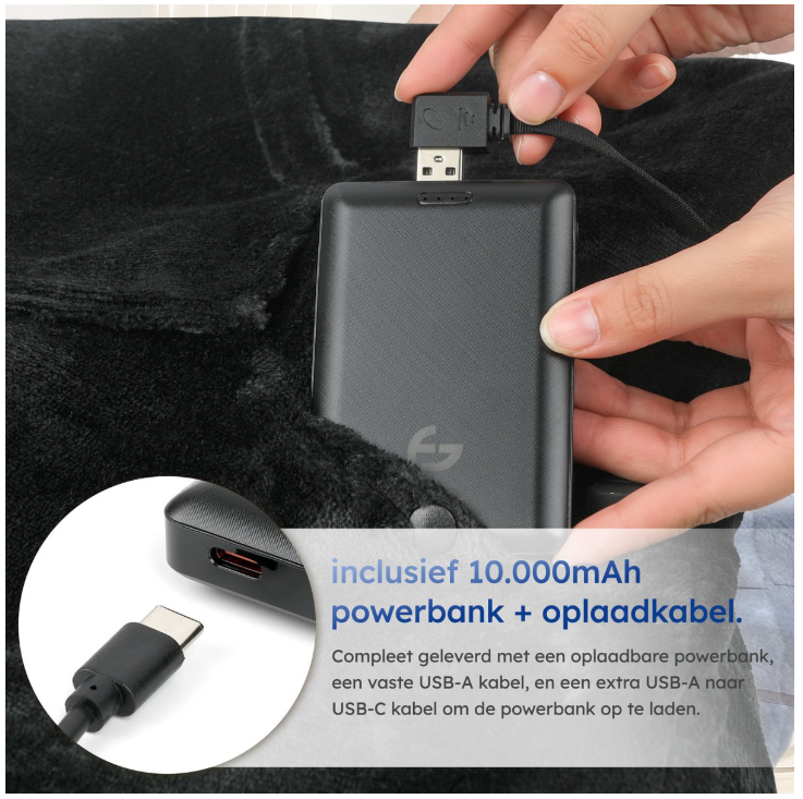 SAAF - Couverture chauffante à capuche & Snuggle Hoodie - Taille unique - Polyester noir - 3 étapes avec batterie 10 000 mAh - Ultra douce et chauffée par USB - Confort maximal