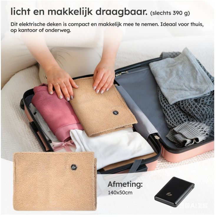 Saaf - Couverture chauffante et chauffage de siège - 40 x 110 cm - Beige Teddy - 3 niveaux de chaleur avec batterie 10 000 mAh - Chauffage sans fil et USB - Confort maximal