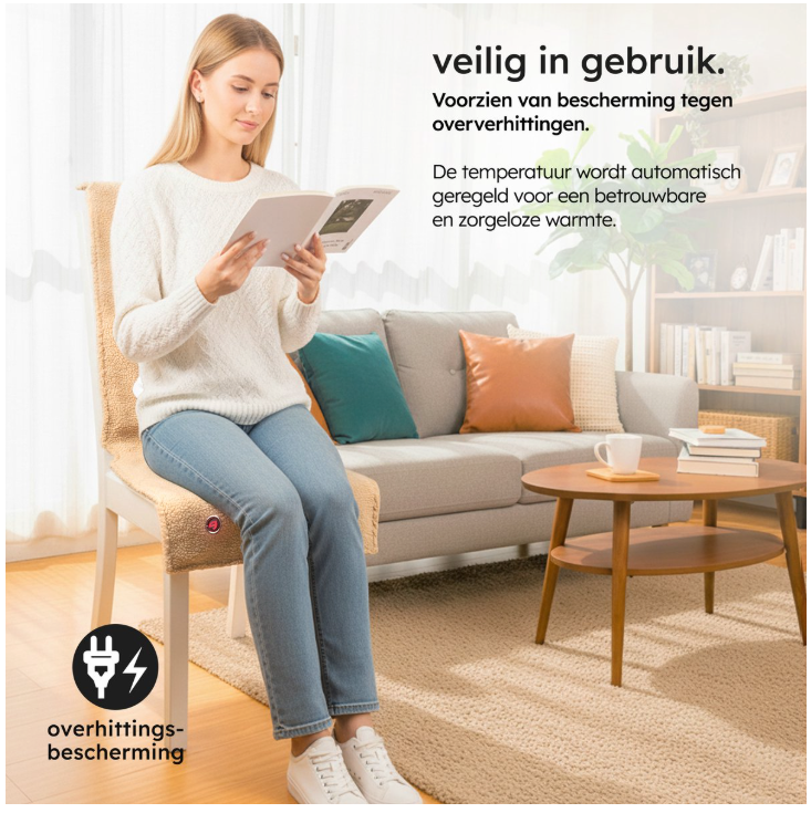 Saaf - Couverture chauffante et chauffage de siège - 40 x 110 cm - Beige Teddy - 3 niveaux de chaleur avec batterie 10 000 mAh - Chauffage sans fil et USB - Confort maximal