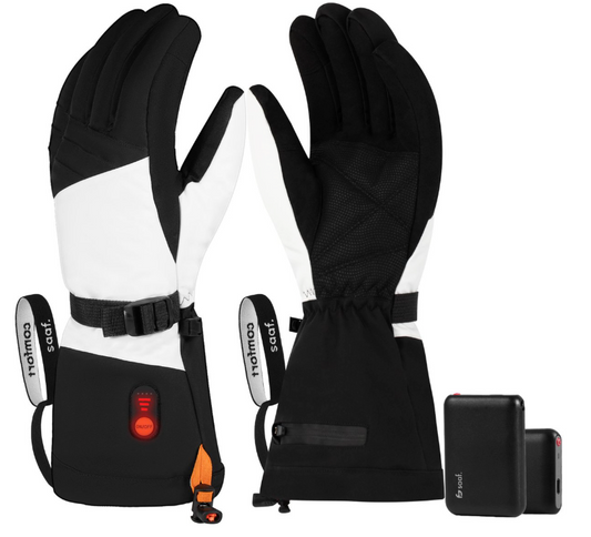 Saaf - Gants chauffants Premium - Taille L - Polyester blanc et noir - 3 niveaux de chaleur et rechargeable - Hydrofuge et coupe-vent - Confort optimal
