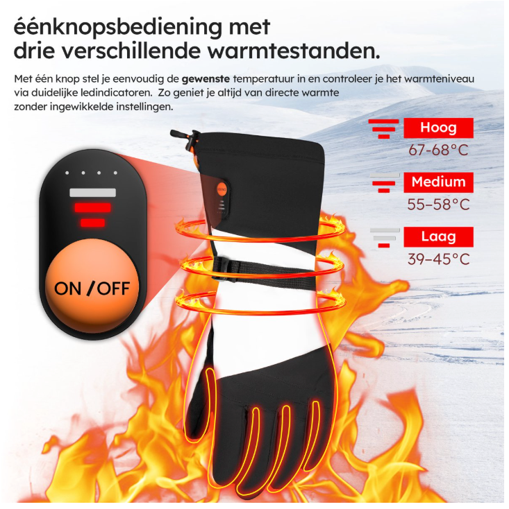 Saaf - Gants chauffants Premium - Taille L - Polyester blanc et noir - 3 niveaux de chaleur et rechargeable - Hydrofuge et coupe-vent - Confort optimal