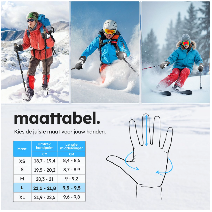Saaf - Gants chauffants Premium - Taille L - Polyester blanc et noir - 3 niveaux de chaleur et rechargeable - Hydrofuge et coupe-vent - Confort optimal