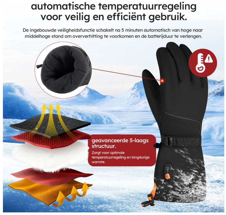 Saaf - Gants chauffants Premium - Taille M - Polyester noir - 3 niveaux de chaleur et rechargeable - Hydrofuge et coupe-vent - Confort optimal