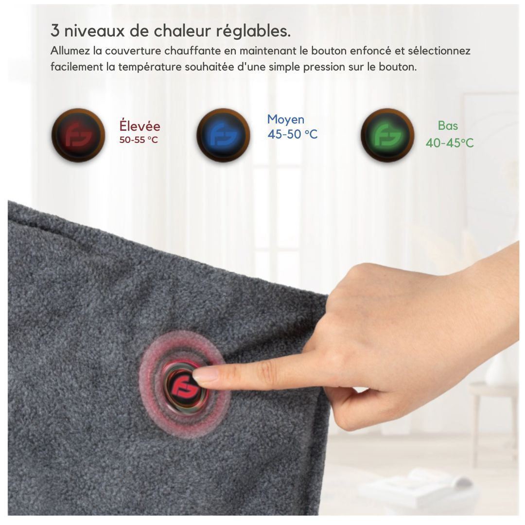 Couverture électrique et chauffage de chaise Saaf - 40 x 110 cm - Polyester gris original - 3 modes de chauffage avec 10 000 mAh Powerbank - Chauffage sans fil et USB - Confort maximal - gris