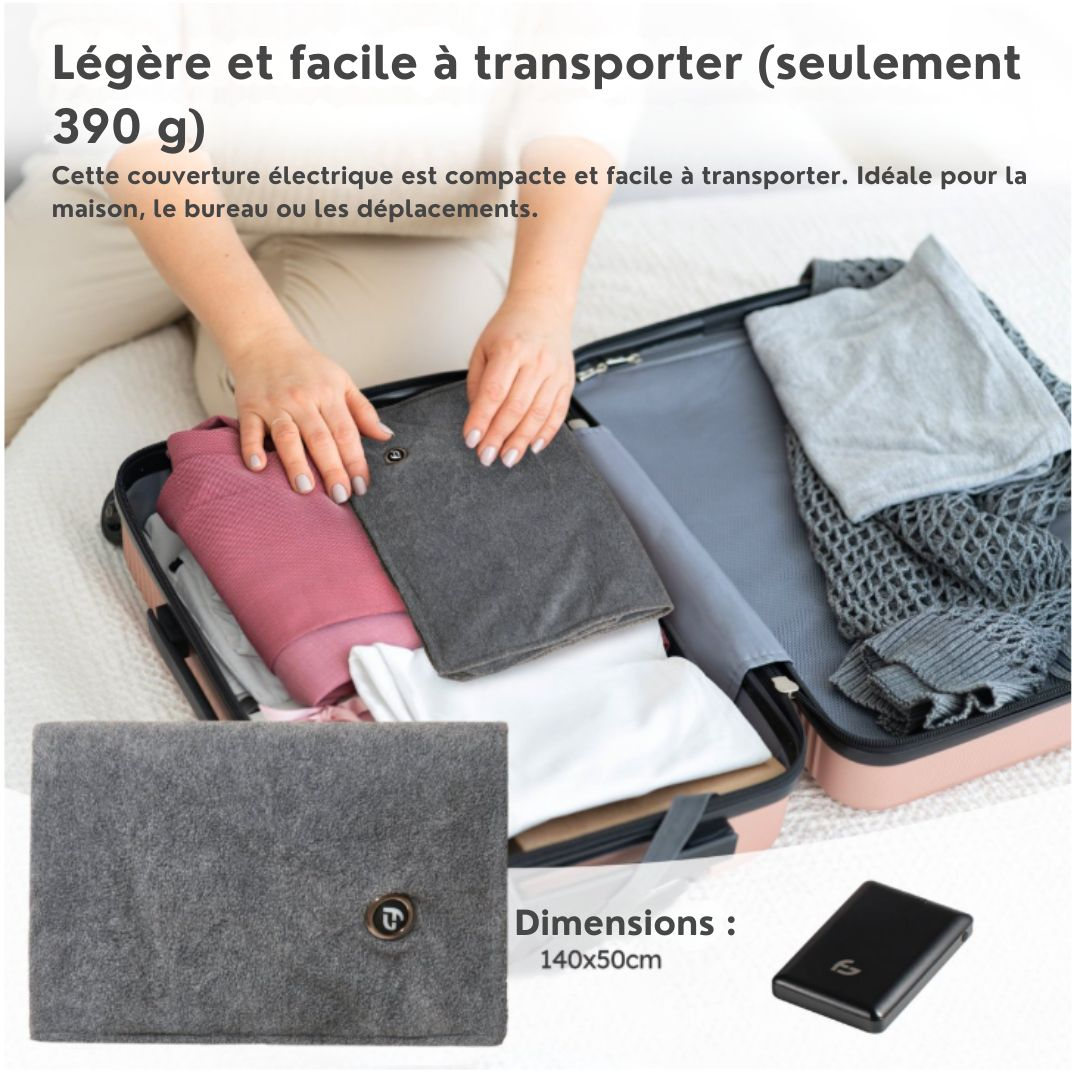Couverture électrique et chauffage de chaise Saaf - 40 x 110 cm - Polyester gris original - 3 modes de chauffage avec 10 000 mAh Powerbank - Chauffage sans fil et USB - Confort maximal - gris
