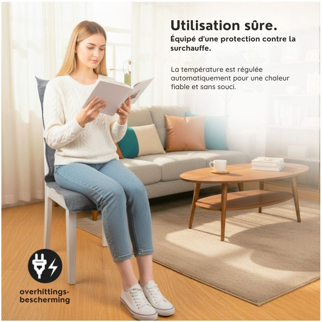Couverture électrique et chauffage de chaise Saaf - 40 x 110 cm - Polyester gris original - 3 modes de chauffage avec 10 000 mAh Powerbank - Chauffage sans fil et USB - Confort maximal - gris