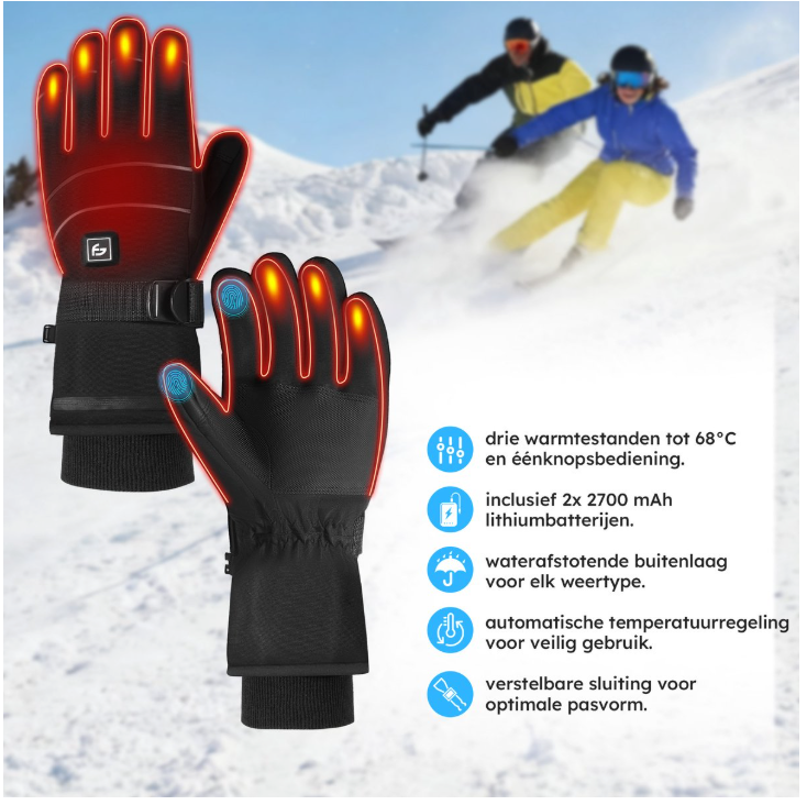 Saaf - Gants chauffants Pro - Taille XS - Polyester noir - 3 niveaux de chaleur et rechargeable - Hydrofuge et coupe-vent - Confort optimal
