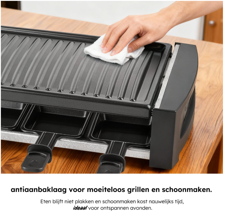 Saaf - Set Gourmet & Raclette - 1200W - Métal noir - Avec plaque de cuisson amovible et revêtement antiadhésif - Pour 8 personnes - Lavable au lave-vaisselle - Convivial Dining