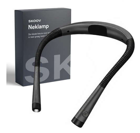 Skoov - Lampe de cou et lampe de lecture - Plastique noir - 3 couleurs de lumière et 6 modes de luminosité - Rechargeable via USB - Mains libres et pliable - Idéal pour la lecture au lit et le bricolage