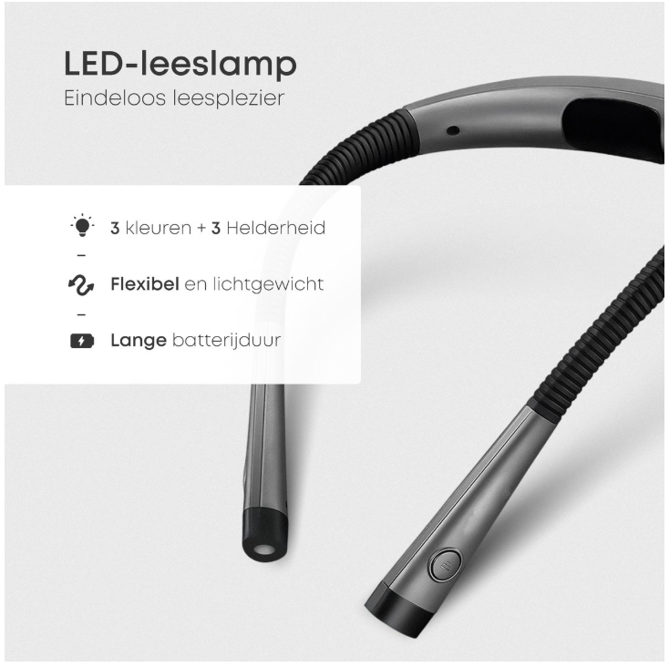 Skoov - Lampe de cou et lampe de lecture - Plastique noir - 3 couleurs de lumière et 6 modes de luminosité - Rechargeable via USB - Mains libres et pliable - Idéal pour la lecture au lit et le bricolage