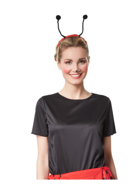 DressForFun - Costume de coccinelle Marina - Taille S - Polyester rouge et noir - Pantalon et T-shirt de jardin à pois - Jambières et ornement de cheveux inclus - Costume de carnaval pour dames