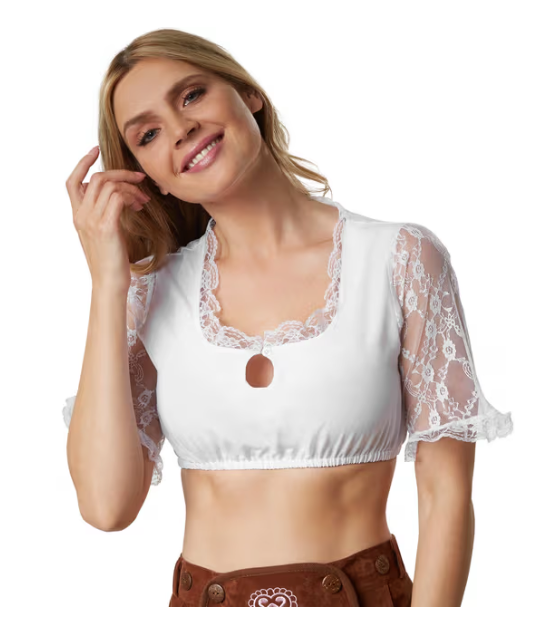 DressForFun - Chemisier Dirndl Tyroler Rikke - Taille XL - Polyester et coton blanc - Encolure tombante avec dentelle - Coupe élastique - Oktoberfest & Carnival Dress for Ladies