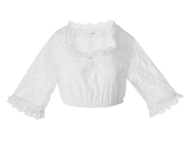DressForFun - Chemisier Dirndl Tyroler Rikke - Taille XL - Polyester et coton blanc - Encolure tombante avec dentelle - Coupe élastique - Oktoberfest & Carnival Dress for Ladies