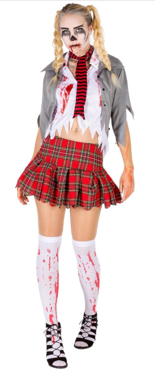 DressForFun - Costume de zombie sexy pour femme - Taille L - Polyester blanc et rouge - Mini robe déchiquetée avec taches de sang - look effrayant - Halloween & Carnaval - Robe pour dames