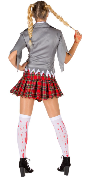 DressForFun - Costume de zombie sexy pour femme - Taille L - Polyester blanc et rouge - Mini robe déchiquetée avec taches de sang - look effrayant - Halloween & Carnaval - Robe pour dames