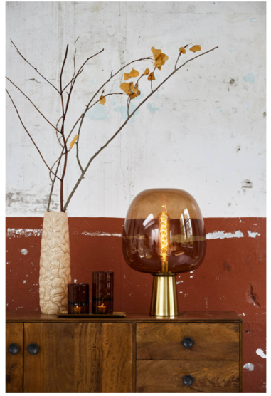 Light & Living - Lampe à poser Maysony - ø22x40 cm - Verre brun et métal bronze - Prise E27 - Design moderne et élégant - Lampadaire d'ambiance pour le salon ou la chambre à coucher