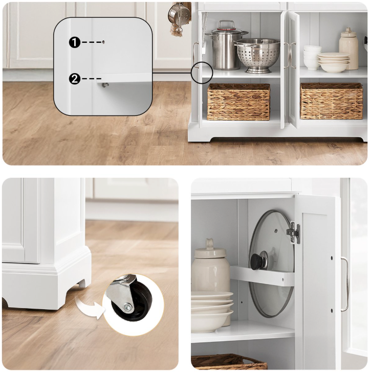 SoBuy - Ilot de cuisine et chariot de cuisine FKW71-WN - 115x71x93 cm - Blanc et hévéa naturel - Plan de travail extensible et meuble de rangement - Bloc de cuisine mobile sur roulettes - FKW71-WN