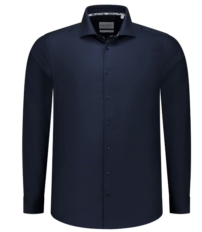 Boston Brothers - Chemise d'affaires à grand écart - Taille 39 et coupe étroite - Avec boutons contrastés et finition facile d'entretien - Pour usage formel - Navy Oxford