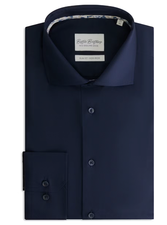 Boston Brothers - Chemise d'affaires à grand écart - Taille 38 et coupe étroite - avec boutons contrastés et finition facile d'entretien - pour usage formel - sergé marine