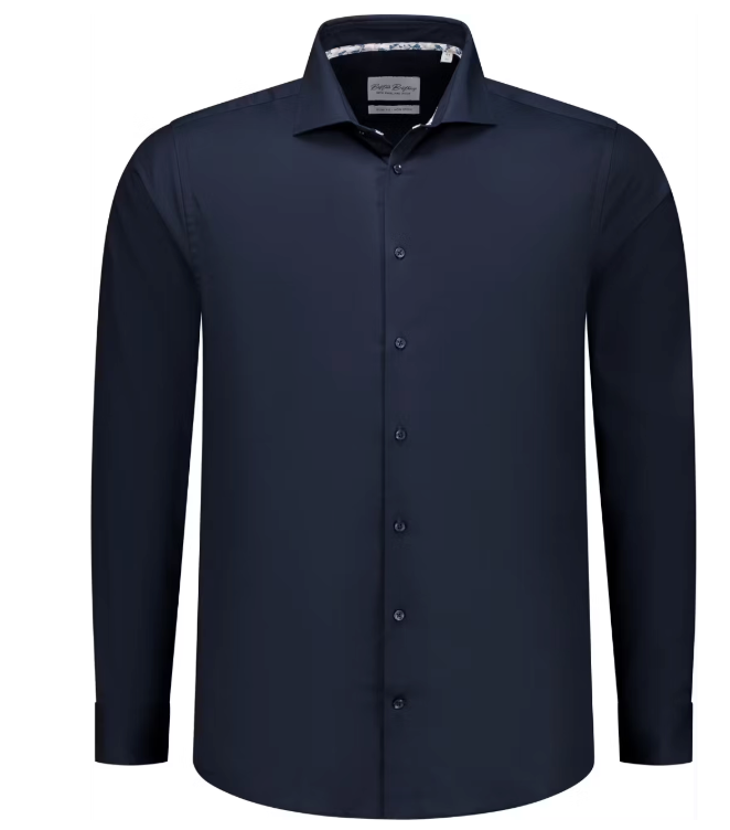 Boston Brothers - Chemise d'affaires à grand écart - Taille 38 et coupe étroite - avec boutons contrastés et finition facile d'entretien - pour usage formel - sergé marine