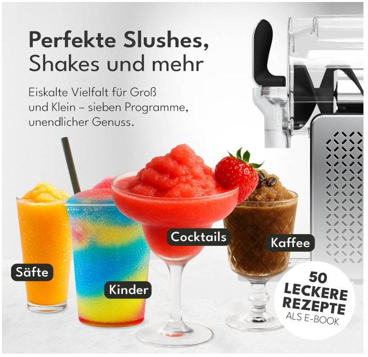 LEBENLANG - Premium Slush-machine 2L - 5 Modes - QuickFreeze in 15 min - Auto-Clean & LED Touchscreen - Including Recipe Book - Slushie Maker for Home, Parties & Kids' Birthdays